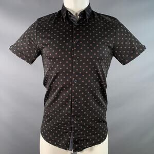 TED BAKER Size XS Lliam Black Red Abstract Floral Cotton Short Sleeve Shirt